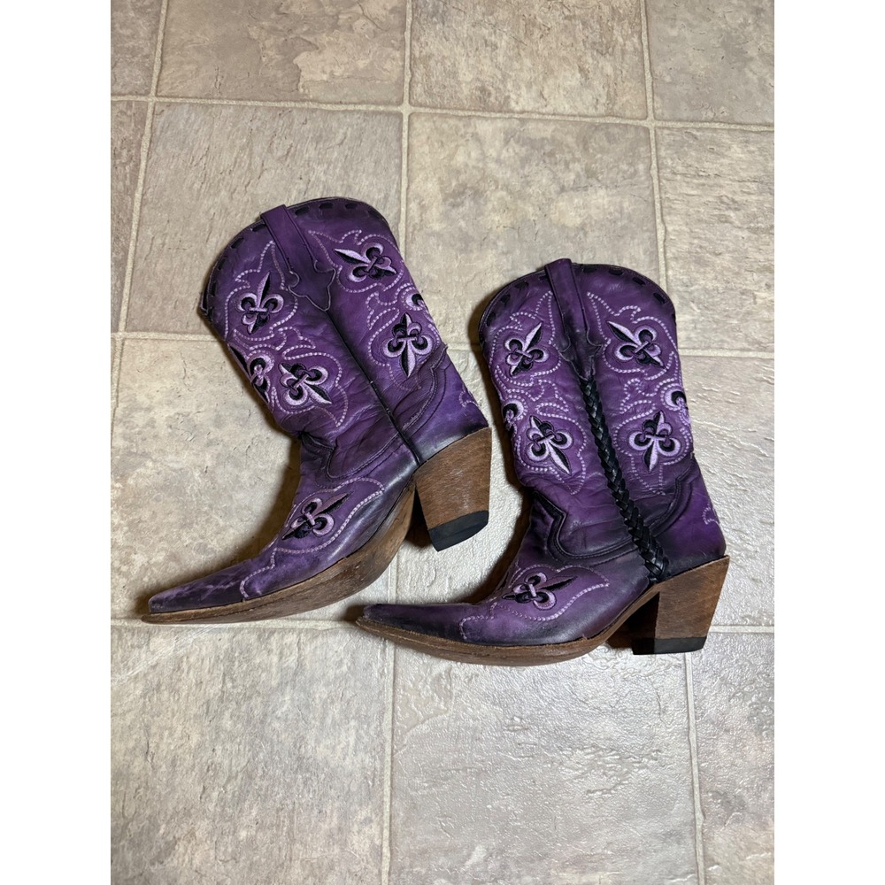 Premier Western Wear Purple Fleur De Lis Leather Cowboy Boots Womens 7.5